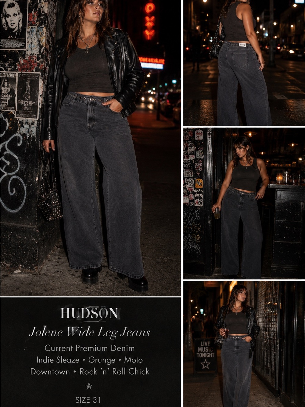 Hudson Jolene Wide Leg Jeans 31 Charcoal Black Grommet Waist NWT